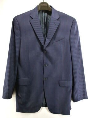Trussini Linea Nuova Blue Pinstripe Blazer Mens 46L US 56L IT Wool Made in Italy